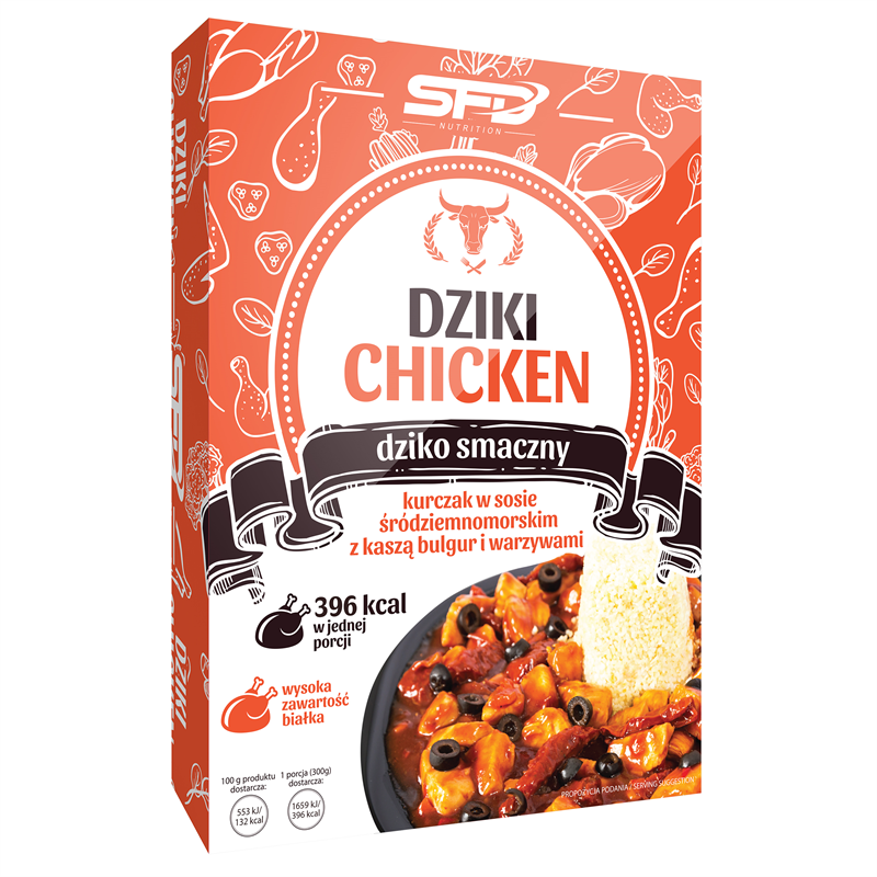 SFD NUTRITION Dziki Chicken - Kurczak w sosie śródziemnomorskim z kaszą bulgur i warzywami
