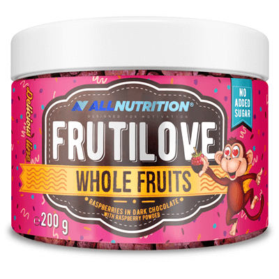 ALLNUTRITION FRUTILOVE WHOLE FRUITS - MALINY W CIEMNEJ CZEKOLADZIE OPRÓSZONE PUDREM MALINOWYM