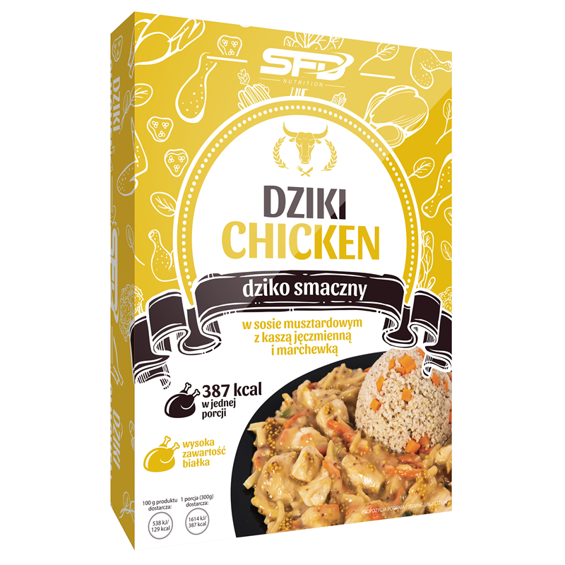 SFD NUTRITION Dziki Chicken - Kurczak w sosie musztardowym z kaszą jęczmienną i marchewką