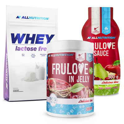 ALLNUTRITION FRULOVE IN JELLY CHERRY 1000g + WHEY LACTOSE FREE PROTEIN 700g + FRULOVE SAUCE PEAR CHERRY APPLE 500