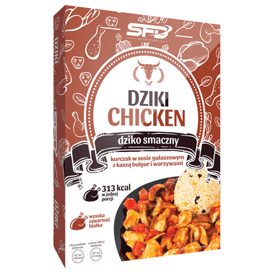 Dziki Chicken - Kurczak w sosie myśliwskim z kaszą bulgur i warzywami
