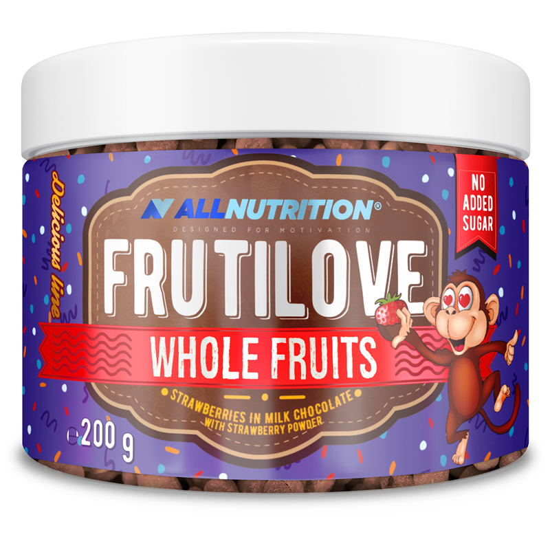 ALLNUTRITION FRUTILOVE WHOLE FRUITS - TRUSKAWKI W MLECZNEJ CZEKOLADZIE OPRÓSZONE PUDREM TRUSKAWKOWYM