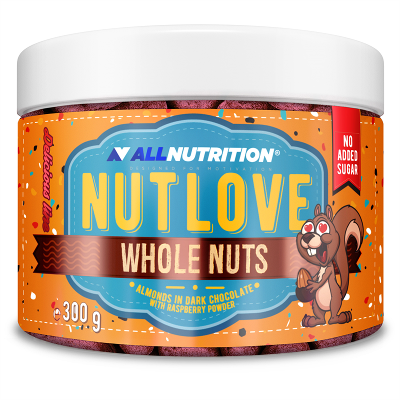 ALLNUTRITION NUTLOVE WHOLENUTS - Migdały W Ciemnej Czekoladzie Oprószone Malinami