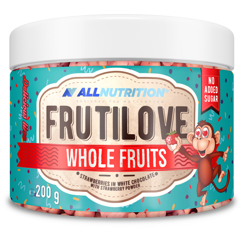 ALLNUTRITION FRUTILOVE WHOLE FRUITS - TRUSKAWKI W BIAŁEJ CZEKOLADZIE OPRÓSZONE PUDREM TRUSKAWKOWYM